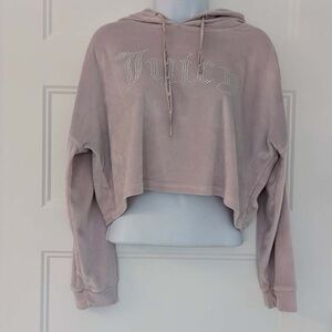 Juicy Couture Pink Rhinestone Logo Cropped Hoodie Size M Y2K